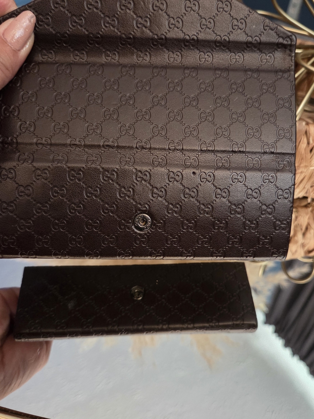 Gucci Brown Micro GG Embossed Eyeglass Sunglasses Case Snap Closure - Picture 7 of 12